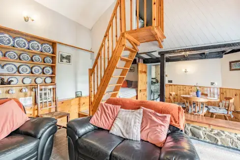 Open plan living area at Henrhiw Bach, Conwy