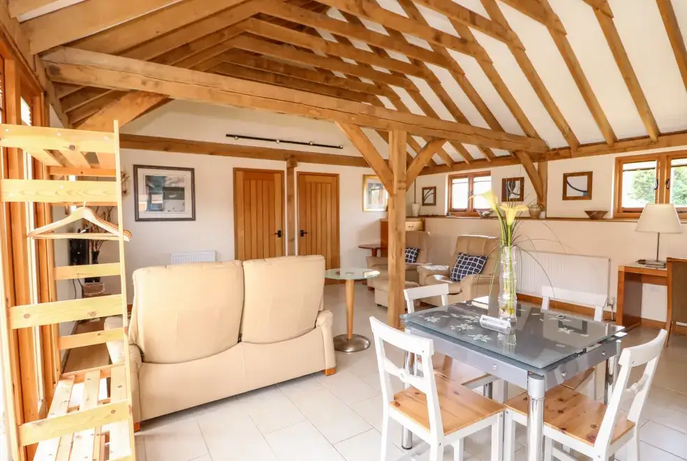 Open plan living area at Hideways Barn Conversion, East Anglia
