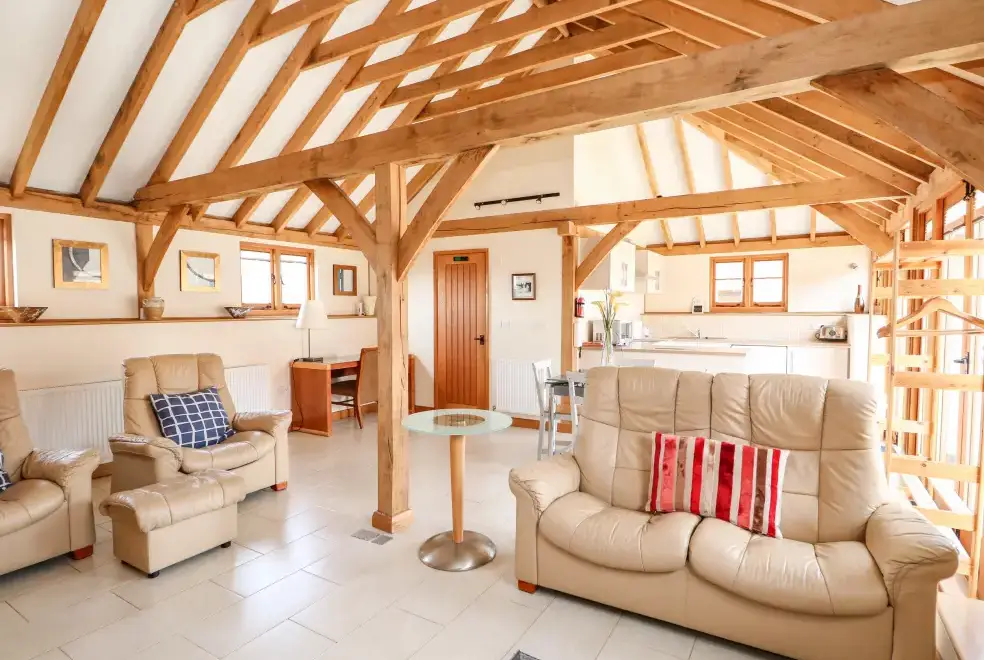 Open plan living area at Hideways Barn Conversion, East Anglia