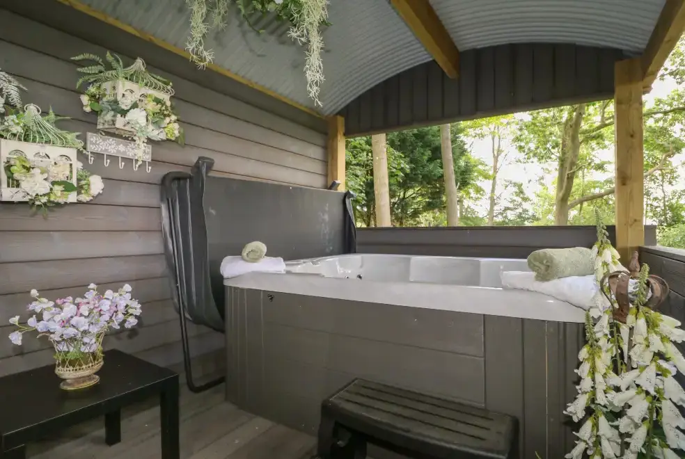 Private Hot Tub at High Rigg Shepherd's Hideaway