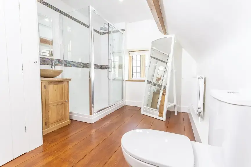 Shower room at Higher Burrow Farmhouse