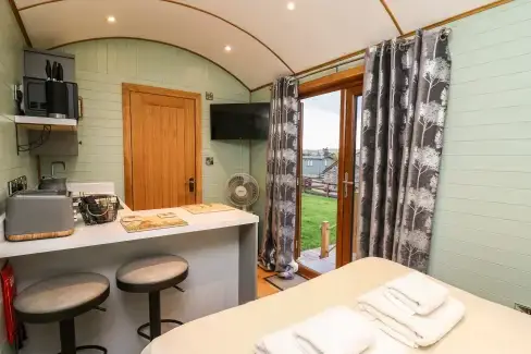 Open plan living area at Highland View, Powys