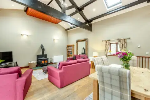 Open plan living area at Hill Side Barn, Cumbria