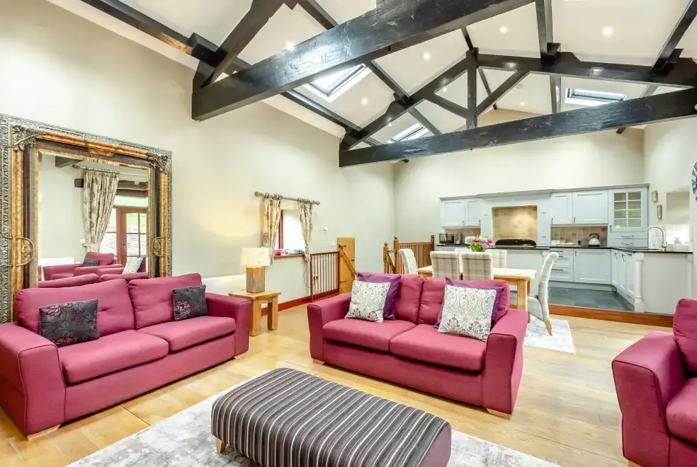 Open plan living area at Hill Side Barn