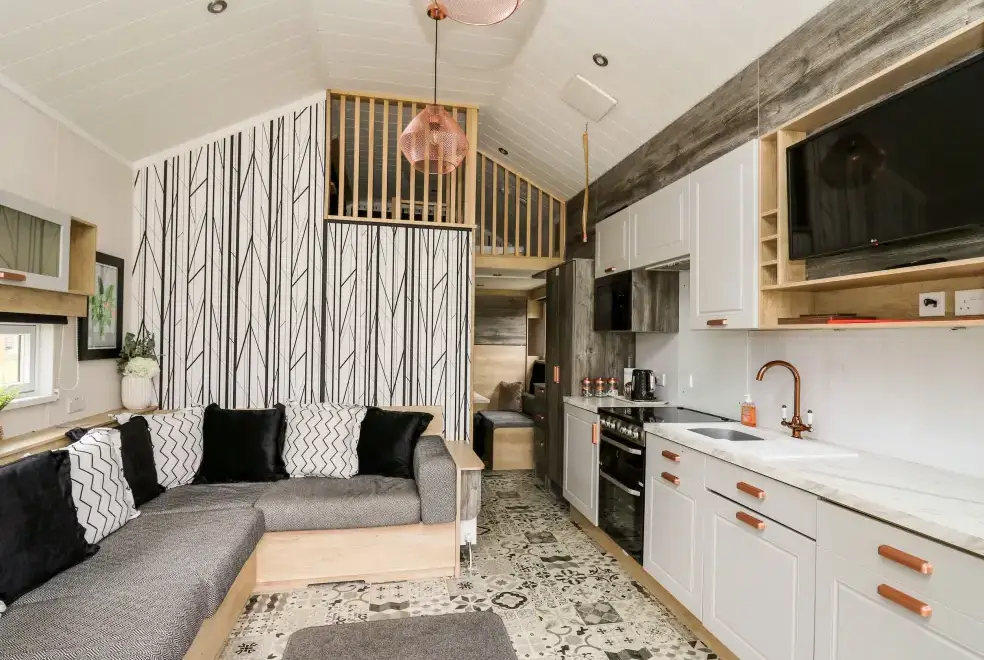 Open plan living area at Hillside Lodge