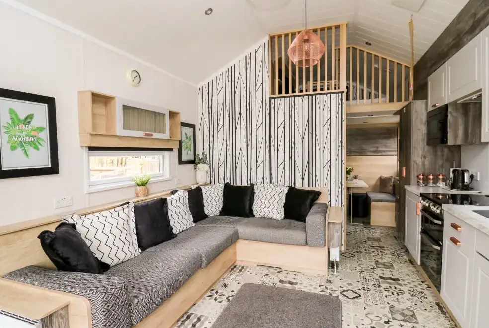 Open plan living area at Hillside Lodge