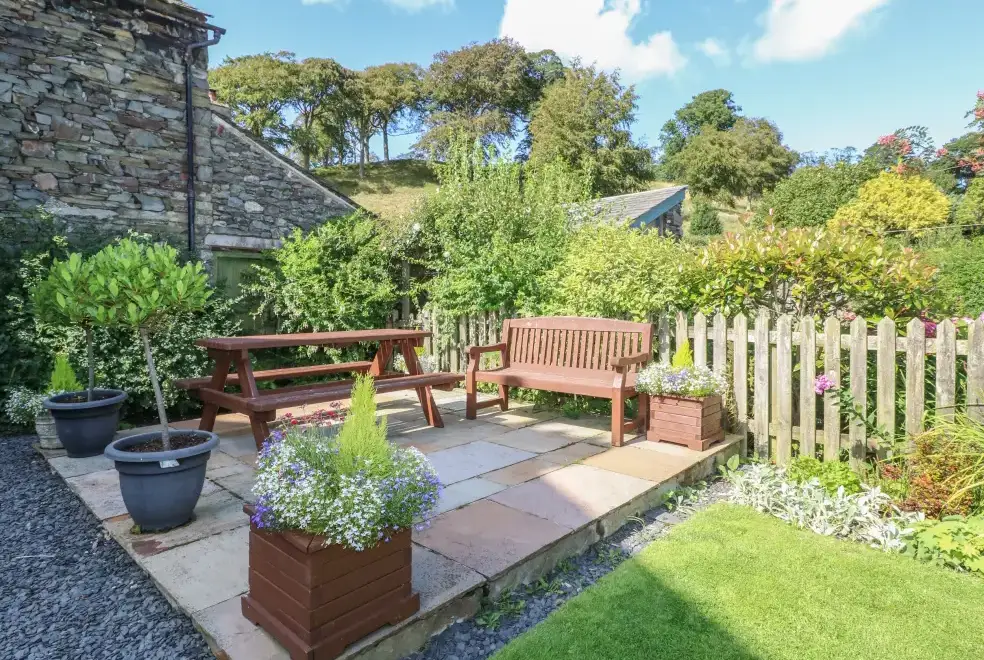 Patio area at Hillside Pet-Friendly Cottage for 7