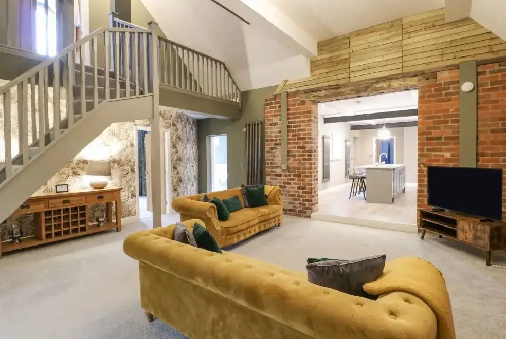 Open plan living area at Hunters Lodge at Wildersley Farm