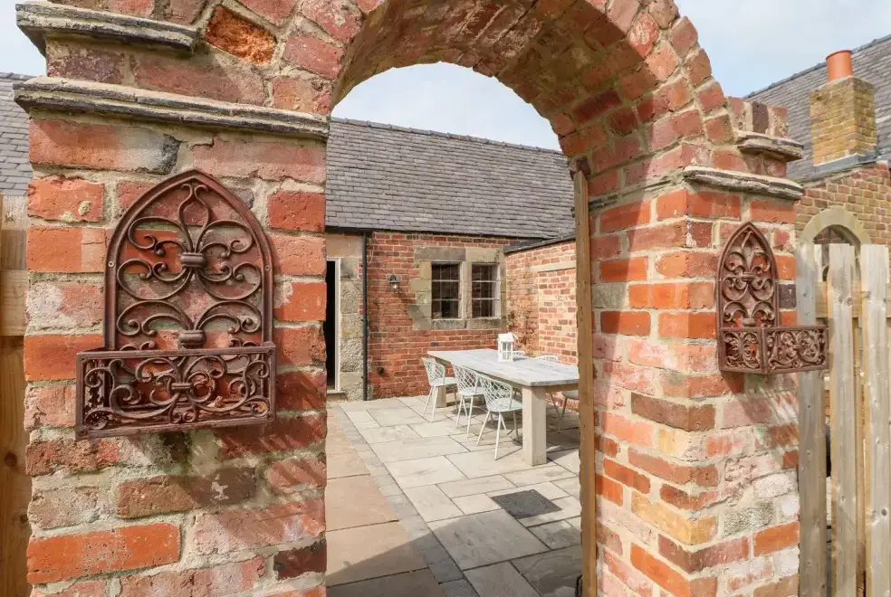 Patio area at Hunters Lodge at Wildersley Farm