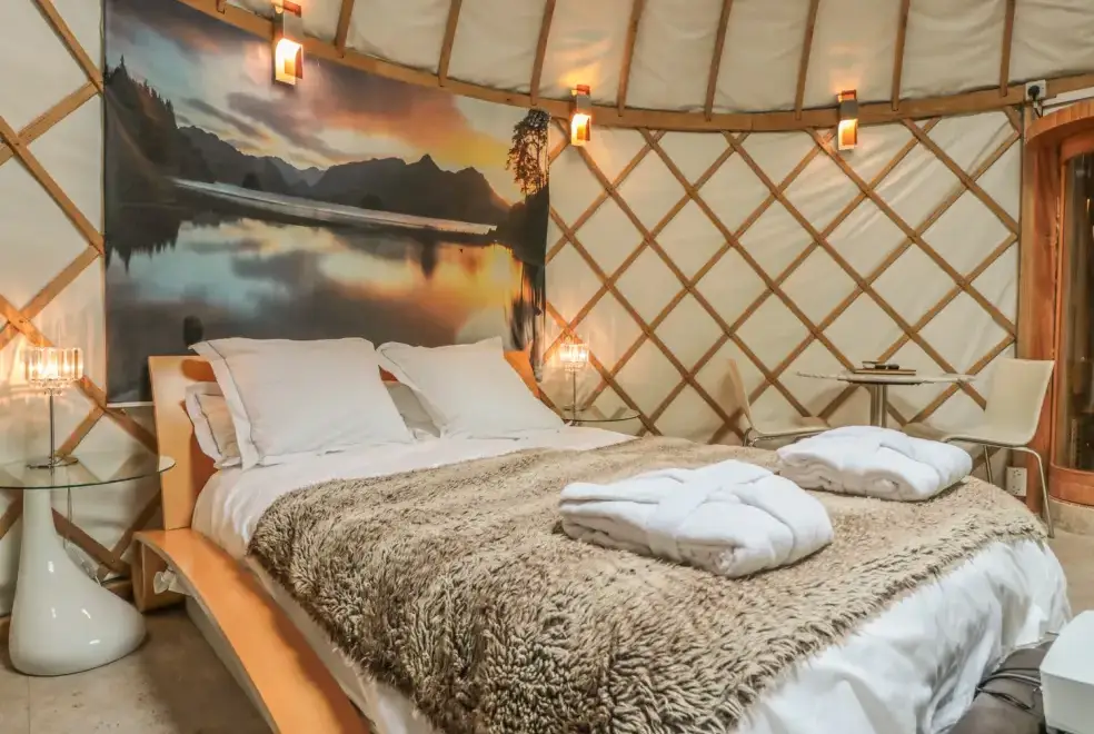 Luxurious interior at Island Yurt Glamping Holiday, Cotswolds