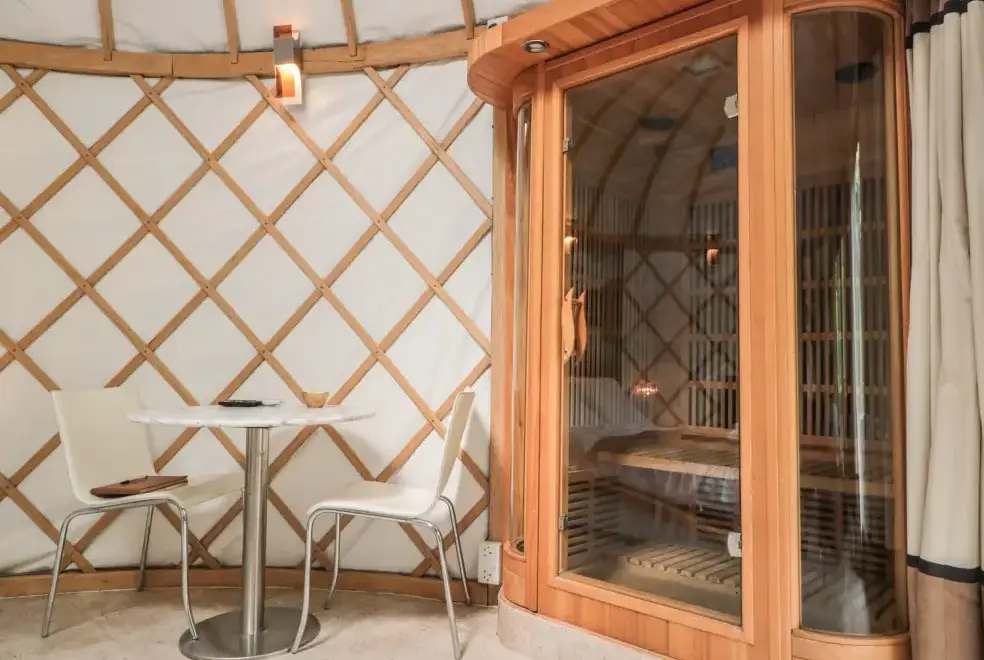 Luxurious interior at Island Yurt Glamping Holiday, Cotswolds