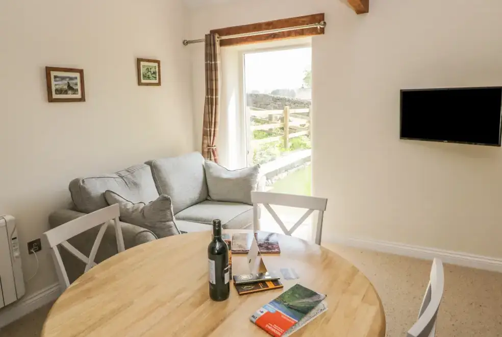 Open plan living area at Lake Farm Cottage