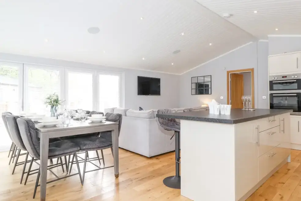 Open plan living area at Lakes Lodge