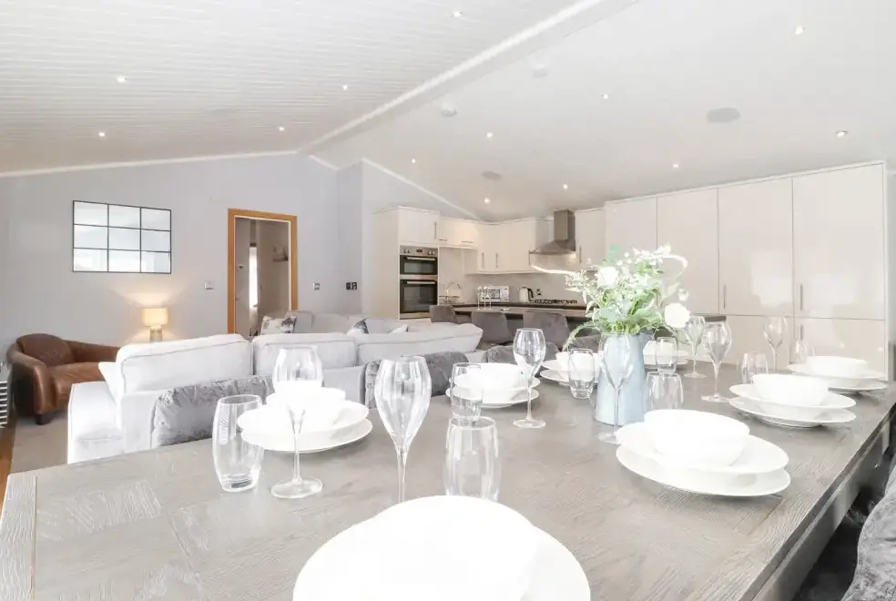 Open plan living area at Lakes Lodge