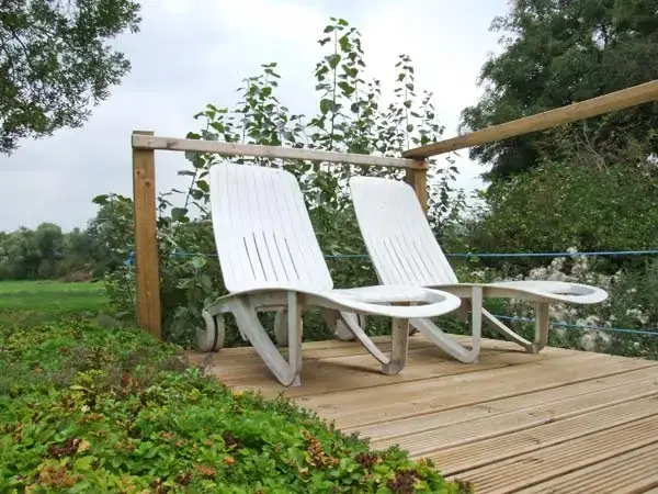 Decked area at Lakeside Yurt, Cotswolds