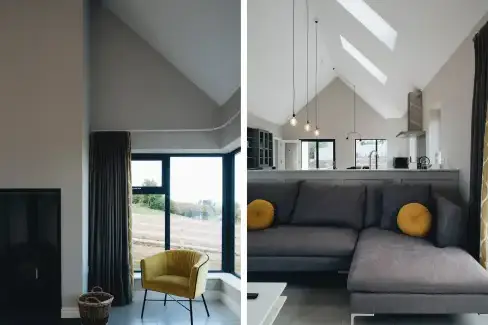 Open plan living area at Lamb Cottage, County Antrim