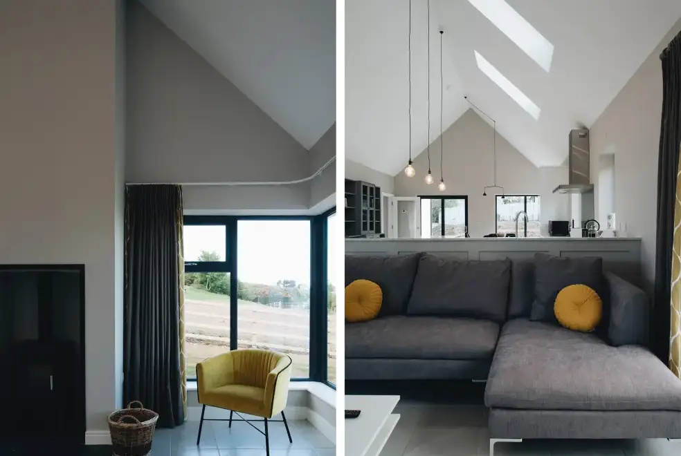 Open plan living area at Lamb Cottage