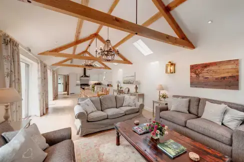 Open plan living area at Langford Valley Barn, Dorset