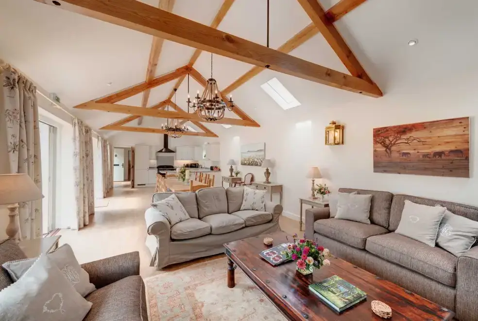 Open plan living area at Langford Valley Barn