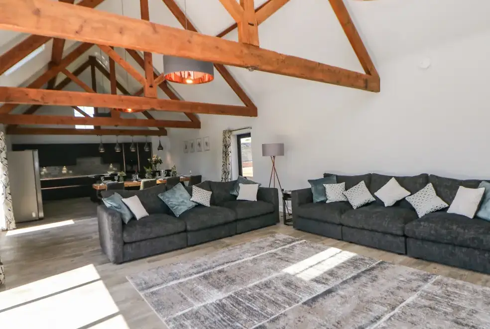 Open plan living area at Langley Barn
