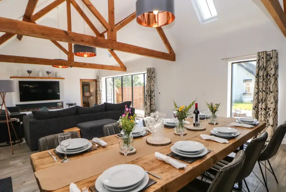 Open plan living area at Langley Barn