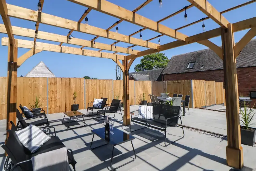 Patio area at Langley Barn