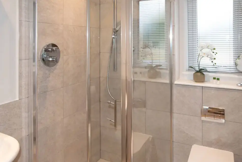 Shower room at Larchwood Lodge