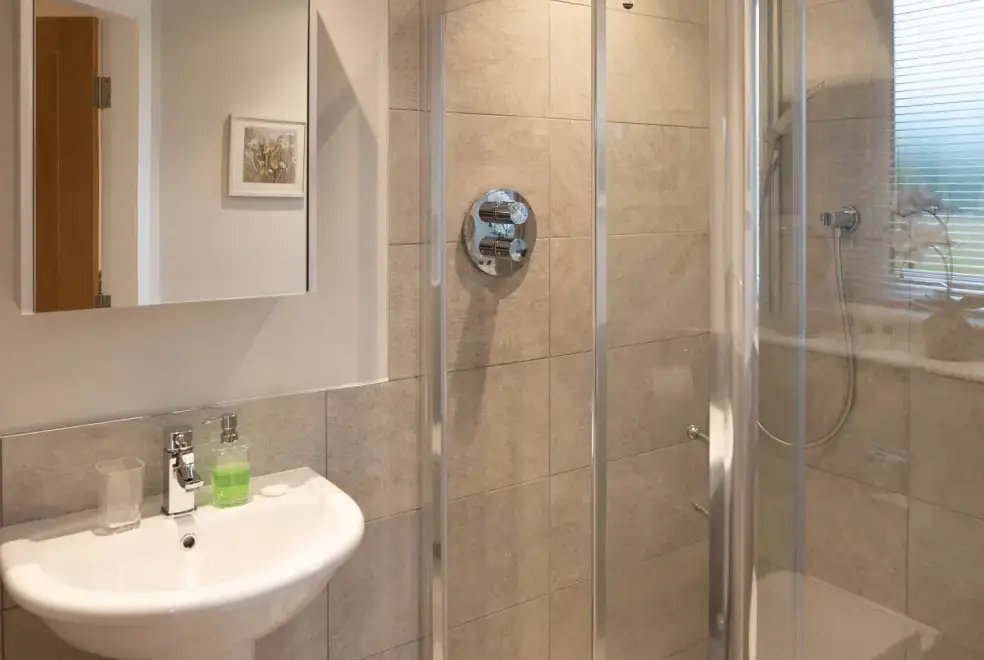 Shower room at Larchwood Lodge