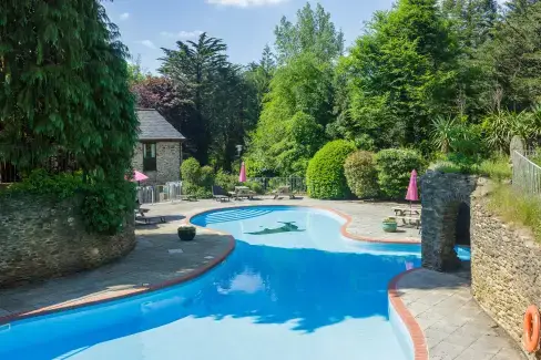 Shared Swimming Pool at Lingcombe Barn in Dartmoor, Devon