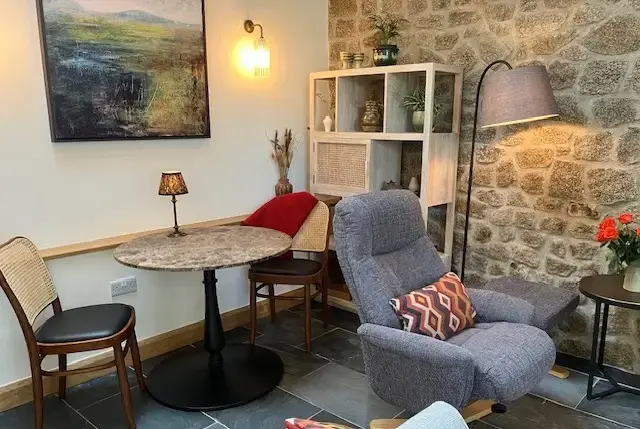 Dining area at Lingcombe Barn in Dartmoor