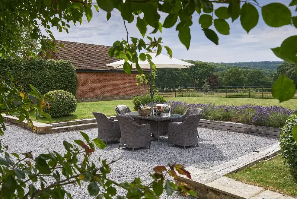 Patio area at Little Canwood House, Sleeps 7+1, 5* Gold Award Winning