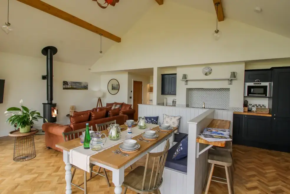 Open plan living area at Llety Cariad