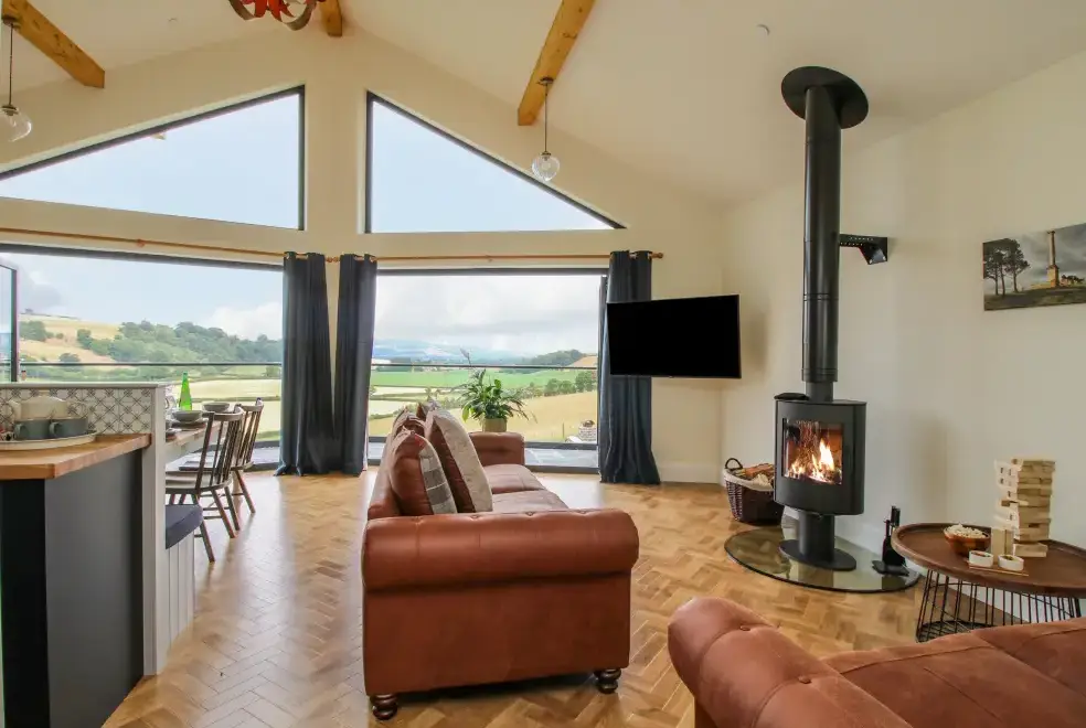Open plan living area at Llety Cariad