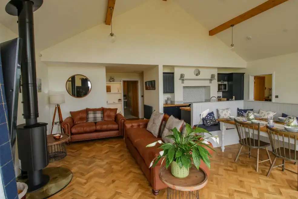 Open plan living area at Llety Cariad