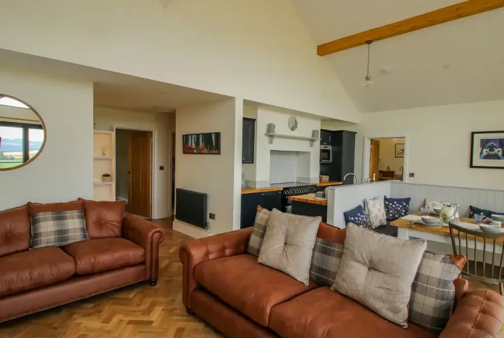 Open plan living area at Llety Cariad