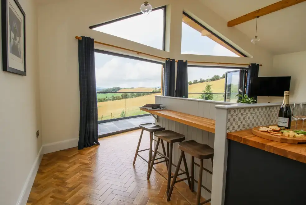 Open plan living area at Llety Cariad