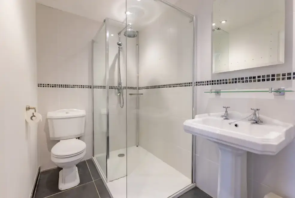 Shower room at Lower Northcott  Farmhouse