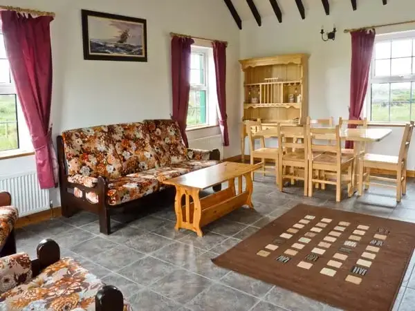 Open plan living area at Lully More Pets Welcome Cottage, North West Ireland