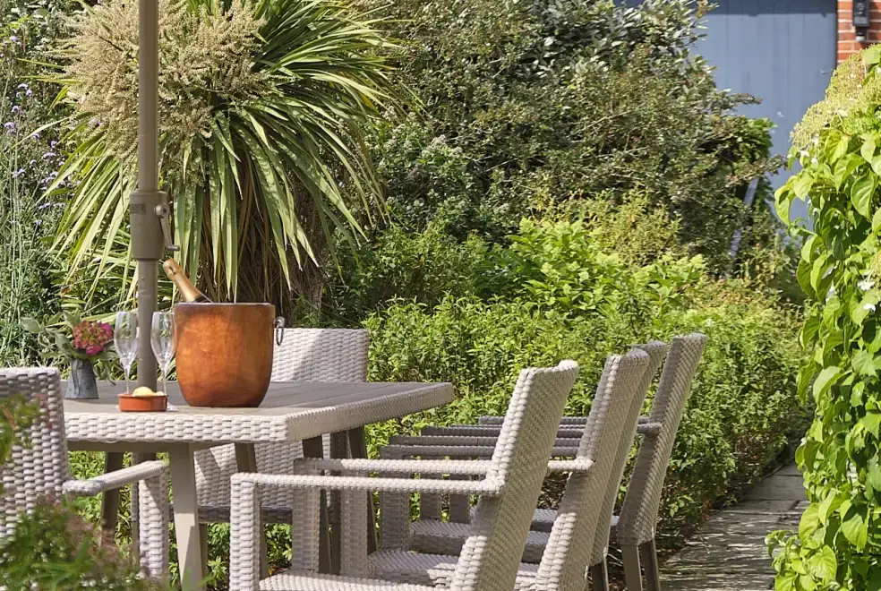 Garden furniture at Luxury House, 5* Gold rated,sleeps 10+1 with a large garden, downstairs bedroom and wet room,  and a shared games room