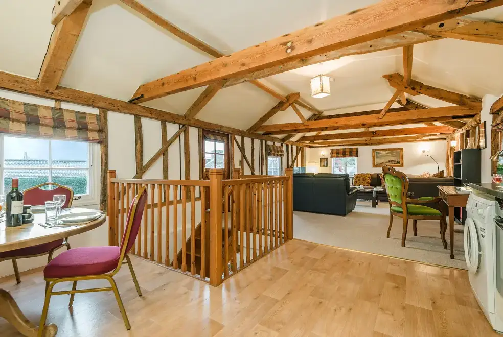 Open plan living area at Mendham Mill - a fabulous holiday home over a river
