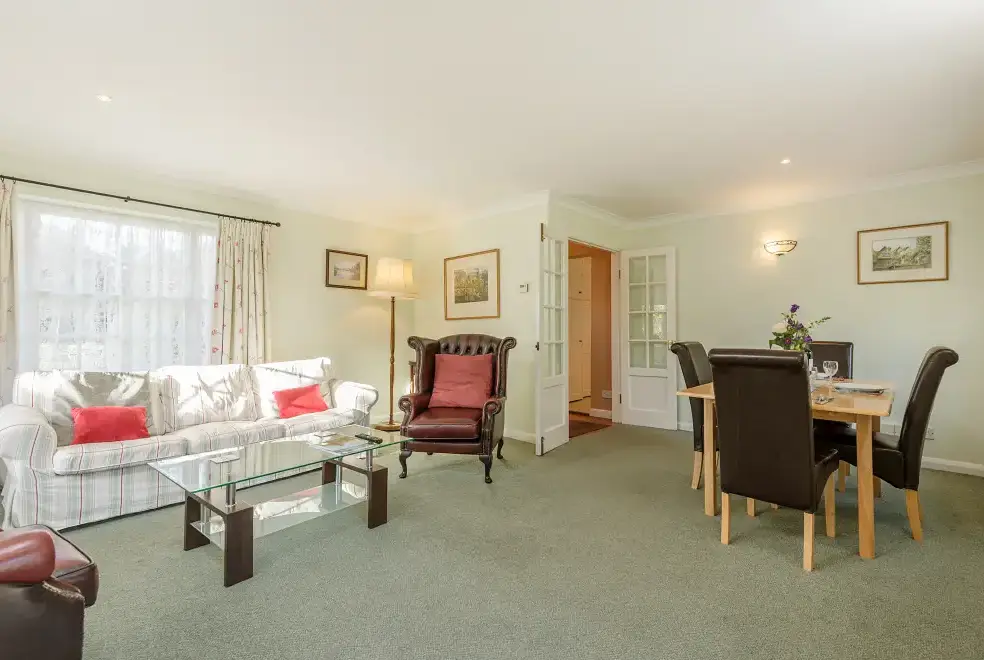 Open plan living area at Mendham Mill - a fabulous holiday home over a river