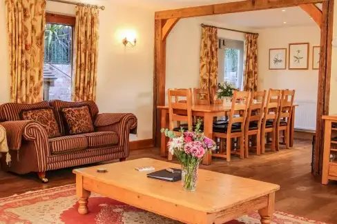 Open plan living area at Milking Parlour Country Retreat, Shropshire Hills, Shropshire