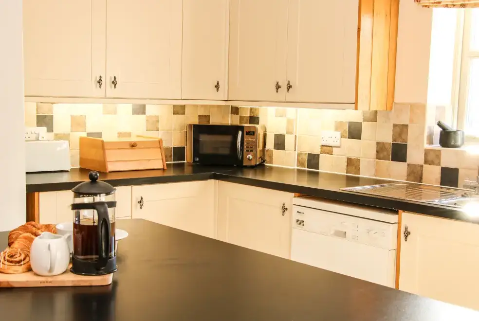 Well equipped kitchen at Milking Parlour Country Retreat, Shropshire Hills
