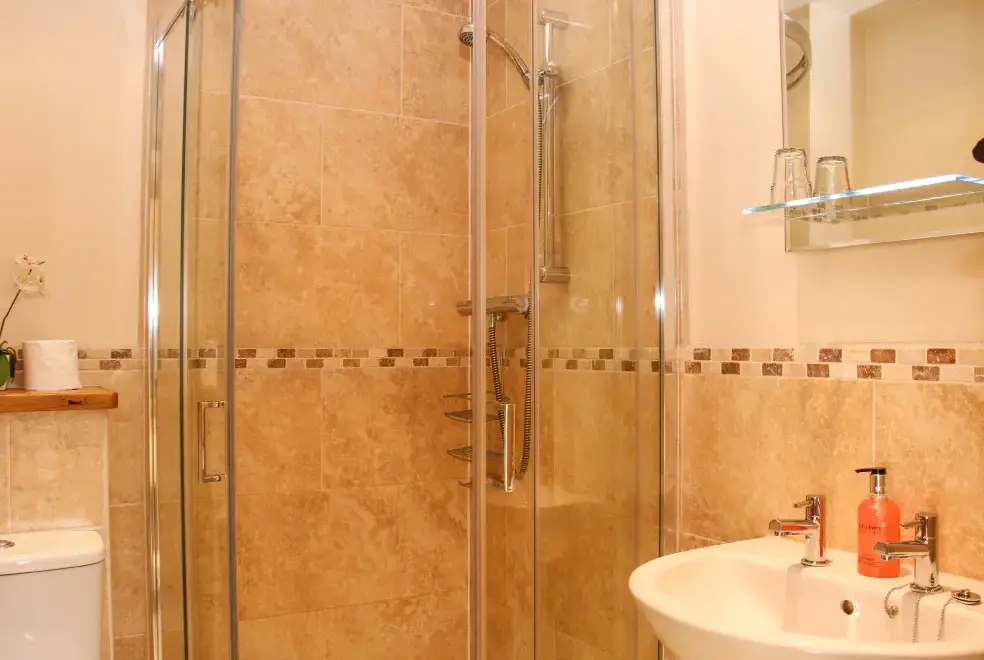 Shower room at Milking Parlour Country Retreat, Shropshire Hills