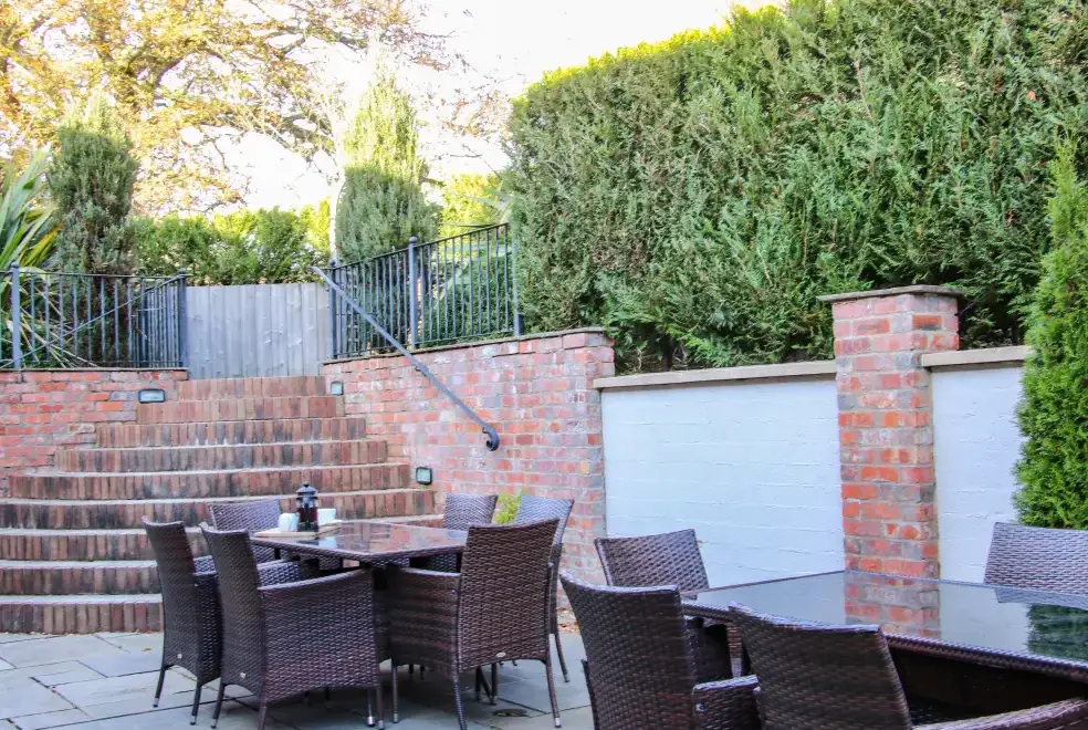 Patio area at Milking Parlour Country Retreat, Shropshire Hills