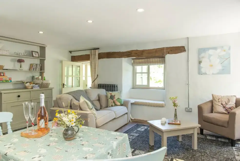 Open plan living area at Mill Cottage