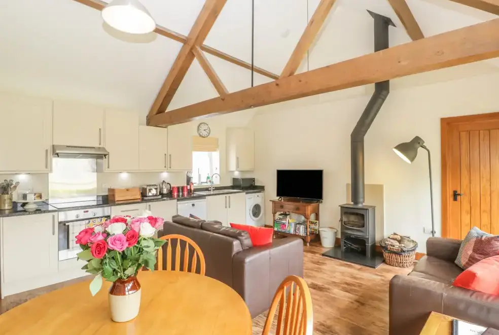 Open plan living area at New Barn
