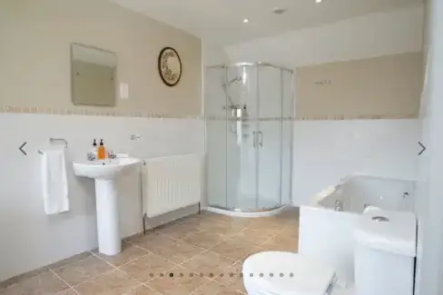 Family bathroom at Old Guadaloupe Farm House, Leicestershire