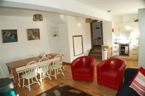 Open plan living area at Orchard Barn at Woodhayes Farm, Devon