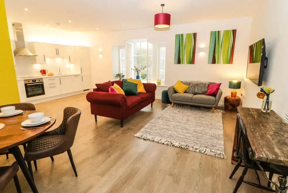 Open plan living area at Over The Arch Retreat